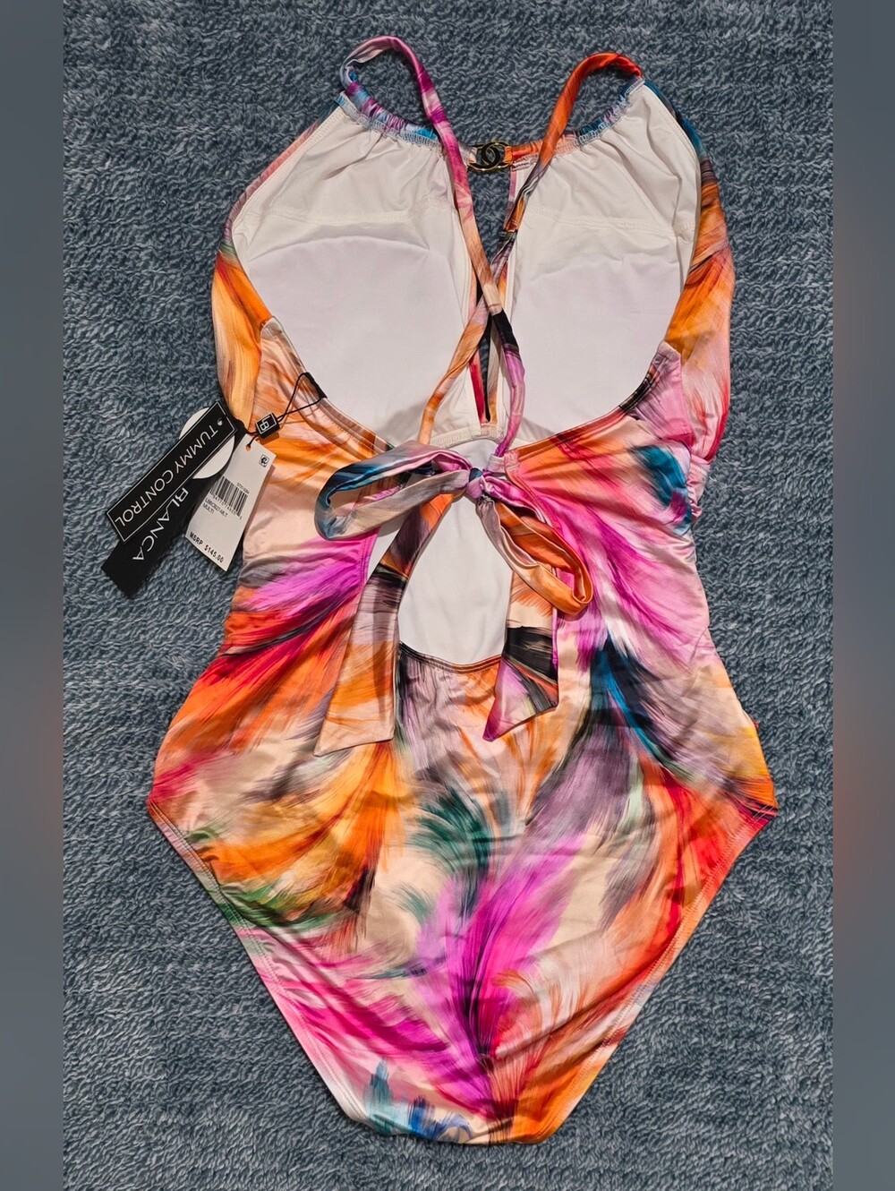 Womens La Blanca Multicolor Keyhole Halter Tummy Control One-Piece Swimsuit S/M - Picture 3 of 9